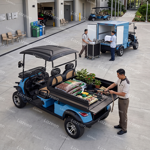 Electric utility vehicles supporting daily operations at a luxury resort